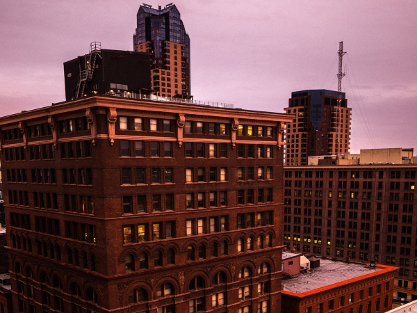 Downtown Saint Paul, Minnesota building at dusk