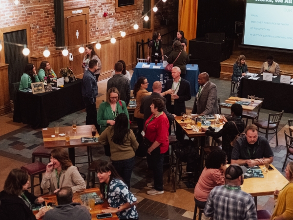 Overhead shot of crowd, interior, Bell's Eccentric Cafe, for the Pulse CEO Summit