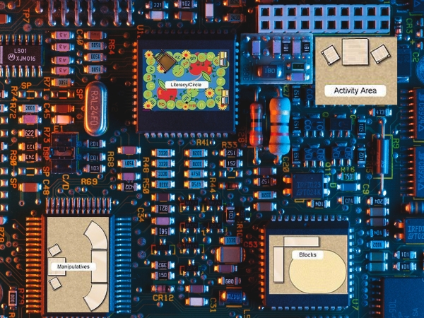 Integrated circuit with child care floor map overlaid