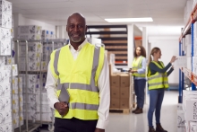 warehouse manager with tablet